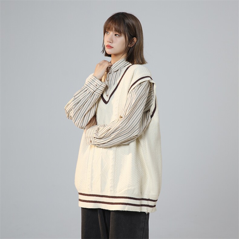 秋冬美式宽松V领设计感日式马甲背心针织衫XZ225-3-MY03-P60控78图片