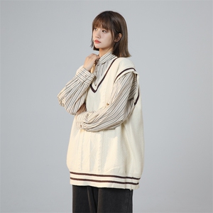秋冬美式宽松V领设计感日式马甲背心针织衫XZ225-3-MY03-P60控78图片