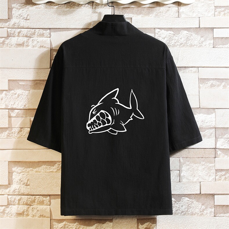 HF59041-P40风汉服男开衫外套七分袖道袍 砖墙挂拍图片