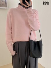 时尚女士秋冬保暖10%高领毛衣王菲同款手工边宽松上衣，女装羊绒衫，牧思羊