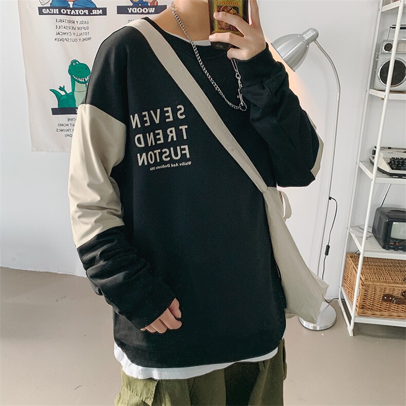 2021春季新款圆领青少年宽松港风卫衣上衣时尚潮男W9225-P45,男装卫衣,电商A128
