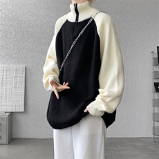 8XL-M半拉链立领毛衣外套男针织衫慵懒拼接插肩袖线衣MY19001P78，男装针织衫/毛衣，电商B312