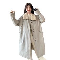 韩版羊羔毛工装棉衣派克服女2025冬季新款中长款棉服加厚外套棉袄，女装棉衣/棉服，2C306