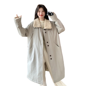 韩版羊羔毛工装棉衣派克服女2025冬季新款中长款棉服加厚外套棉袄图片