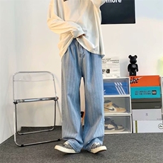 2023新款夏季薄款阔腿裤设计感小众条纹休闲工装直筒裤K1081-P48，男装牛仔裤，星座512-2
