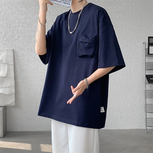 8XL-M 重磅！特大码纯色宽松短袖T男口袋T恤五分袖上衣DX325P45图片