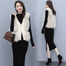 芷墨2021新款冬季时尚拼接短款皮草马甲气质韩版保暖无袖洋气坎肩，女装皮草，芷墨服饰