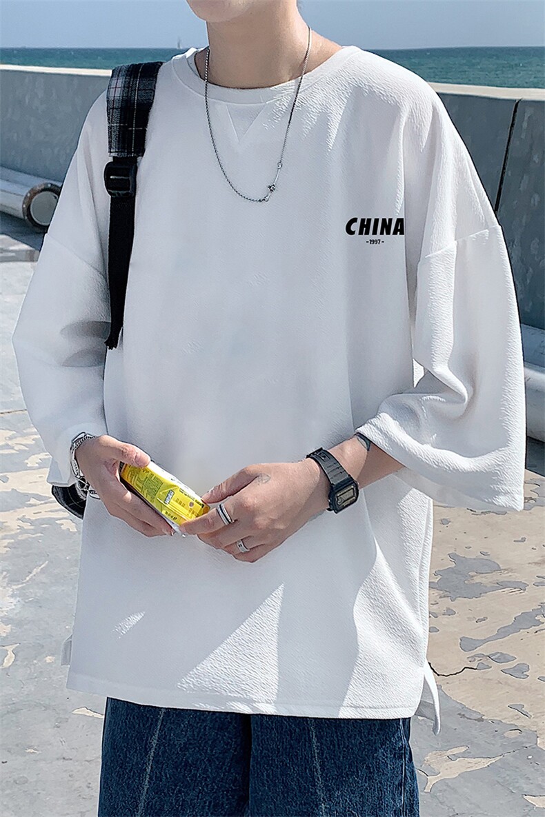 Q11248-P30春夏季七分袖t恤男大码五分袖男短袖中袖,男装T恤,电商A040