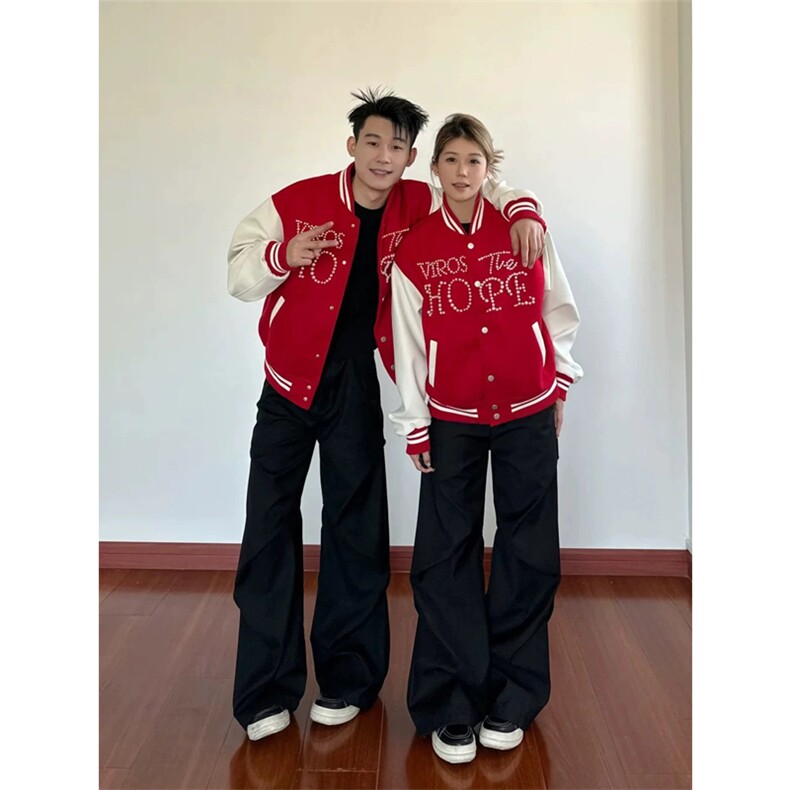 网图有货美式珍珠拼接撞色棒球外套男休闲宽松夹克女A324-P78,男装夹克,星座1505
