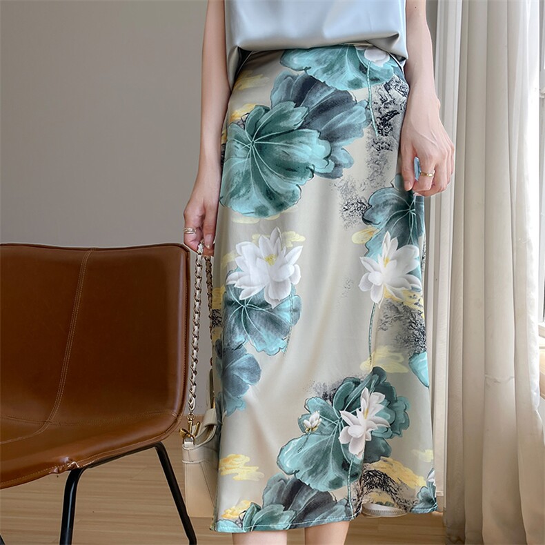 2025夏季新款醋酸真丝半身裙女复古印花茶歇裙中长款名媛气质薄款，女装半身裙，朝贺羊绒