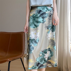 2025夏季新款醋酸真丝半身裙女复古印花茶歇裙中长款名媛气质薄款，女装半身裙，朝贺羊绒