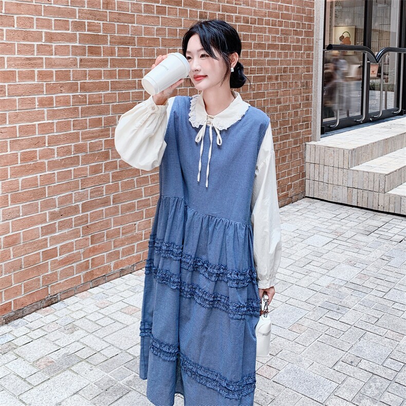文艺风穿搭格子背心连衣裙女春秋2025超火好看高级感长裙两件套装,女装套装/套裙,2C056