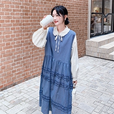 文艺风穿搭格子背心连衣裙女春秋2025超火好看高级感长裙两件套装，女装套装/套裙，2C056
