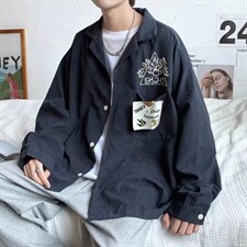 长袖衬衫男港风日系韩版毛巾绣日系衬衫C234P33图片