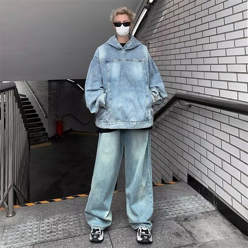 做旧水洗连帽牛仔卫衣男女秋季美式复古宽松情侣外套JK308-P65,女装短外套,星座208-5