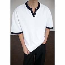 2026夏季新款潮亨利领拼色小V领索罗娜短袖T恤TX701-P35，男装T恤，电商C310