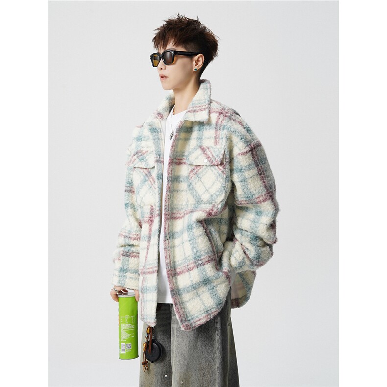 粗花呢格纹棉服复古大码夹棉加厚小香风毛圈格子呢外套LF101特P95,男装棉衣,电商B215