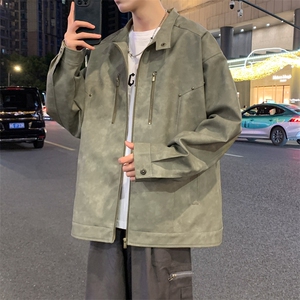 立领机车外套男春秋美式痞帅青年铆钉复古做旧皮夹克JK0193-P88图片