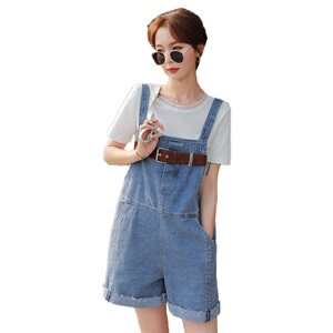 时尚高腰牛仔背带裤女夏季新款宽松显瘦百搭减龄学生休闲裤图片