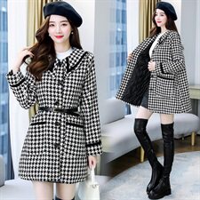 2021简约时尚优雅休闲小香风单排扣长袖加棉保暖毛呢大衣送腰带，女装毛呢外套，韩美纤衣