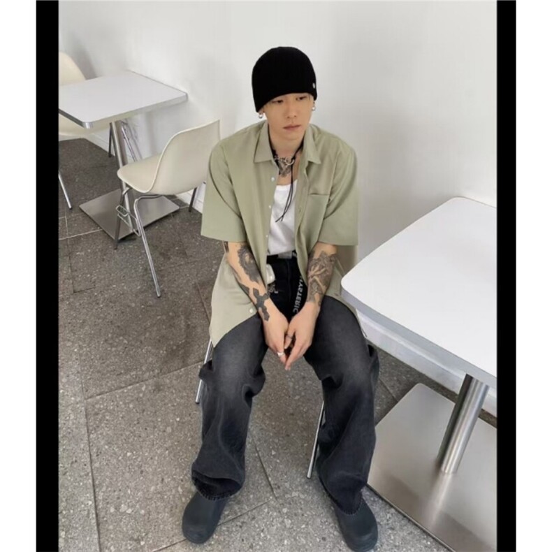 新款男士短袖衬衫cityboy纯色半袖休闲宽松青少年衬衣潮7004P45,男装衬衫,星座710
