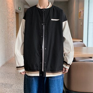 外套男2021春秋宽松大码港风棒球服青少年立领百搭夹克 W1266-P48图片