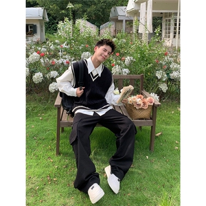 百搭毛衣坎肩针织无袖背心叠穿新款马甲男英伦学院风潮SWB099图片