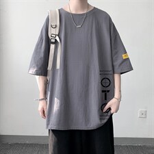 YT26114-P30亚短袖t恤男大码五分袖男宽松七分袖港风模特，男装T恤，电商A040