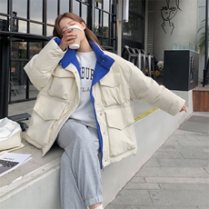 现货撞色加厚羽绒服50绒，女装羽绒服，菡迪欧娜