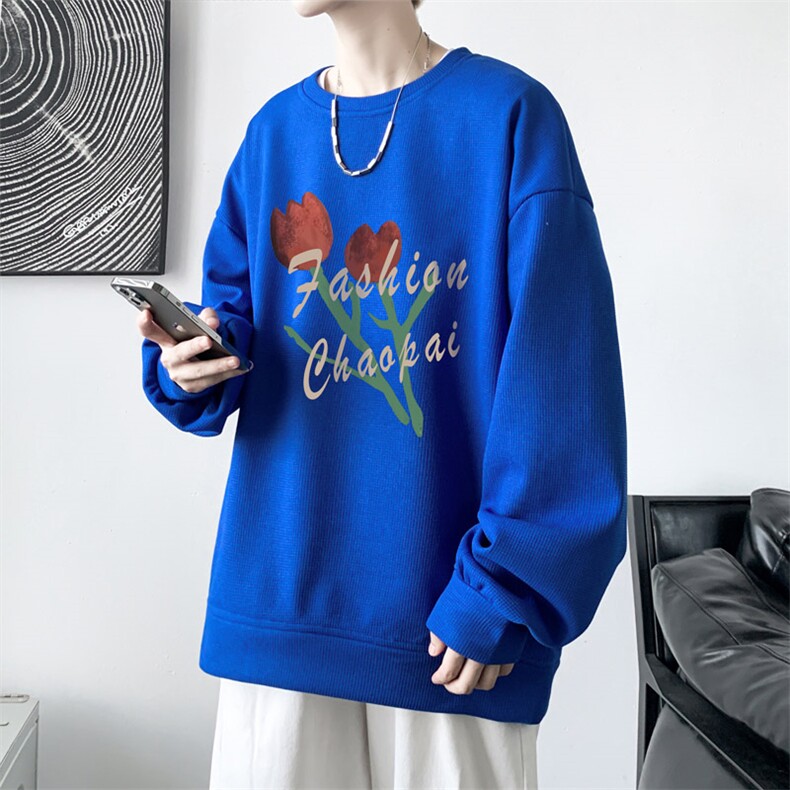 华夫格卫衣！2023秋季男士百搭圆领卫衣潮流印花长袖HWY16P30，男装卫衣，电商B220