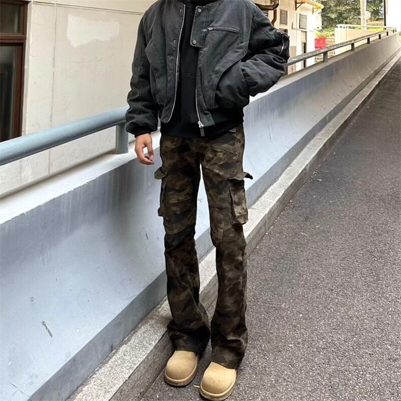 美式高街迷彩裤子男伐木工装裤直筒显瘦修身微喇长裤LY92299-P65图片
