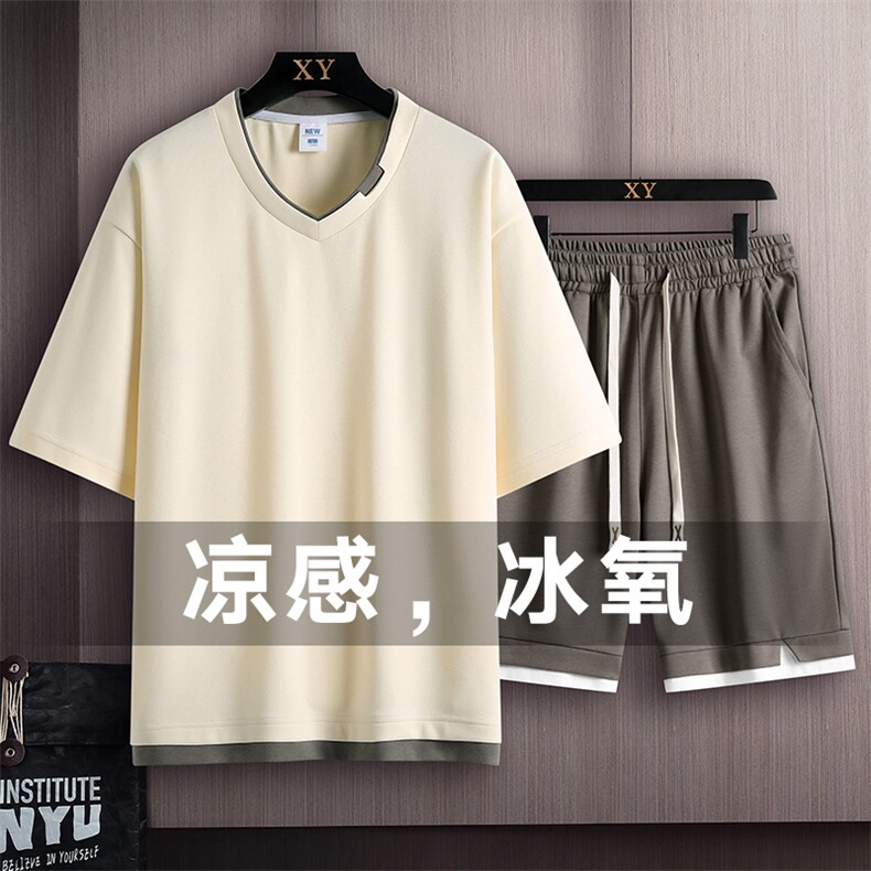 夏季运动套装木板挂拍休闲百搭时尚短套装CK2410+TC3138-P59控89,男装休闲套装,星座717