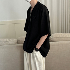 现货-夏季重磅高品质拉链短袖潮牌百搭宽松T恤-AT23008-P55，男装T恤，电商A351
