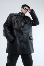 春款设计款立领拼接潮流男皮衣外套个性时髦痞帅西服夹克121P155，男装夹克，星座901-1（原C217）