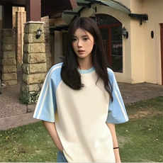 抖音得物品质二开240克宽松纯棉美式潮牌插肩三杠织带短袖T恤，男装T恤，电商A486