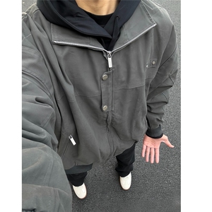 美式飞行夹克男春秋季vintage水洗重磅复古上衣小众排扣工装外套图片