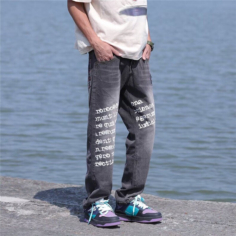 复古做旧牛仔裤2025春夏新款修身显瘦低腰黑色微喇裤RK2898-P62,男装牛仔裤,星座412-3