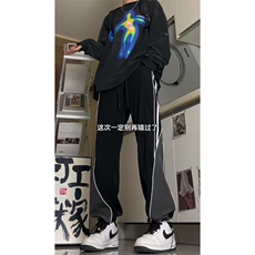 新款撞色侧条纹伞兵裤宽松直筒休闲裤K6231P55，男装休闲裤，电商D325