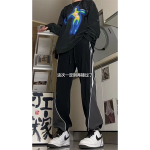 新款撞色侧条纹伞兵裤宽松直筒休闲裤K6231 P55图片