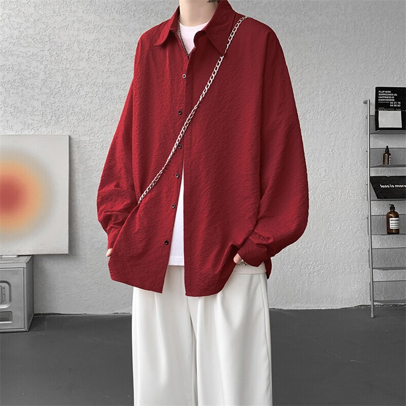 8XL-M泡泡纱盐缩肌理长袖衬衫男夏季冰丝外套防晒衬衣CS29007P40,男装衬衫,电商B312