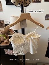 夏季性感蜘蛛网露背带胸垫无袖背心修身显瘦打底上衣，女装背心吊带，梦白服饰厂