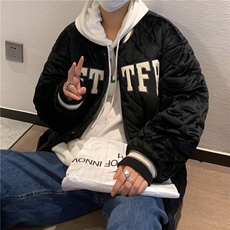 菱形格绒面情侣棒球服男女潮牌棉衣冬季外套韩版宽松加厚帅气棉服，男装棉衣，星座1013