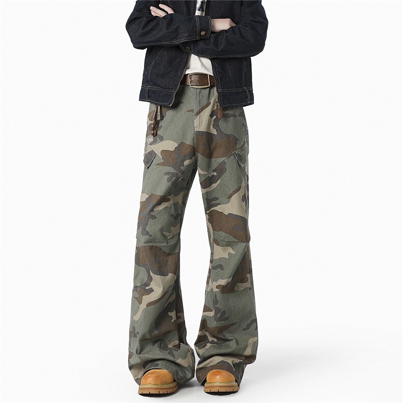 1美式迷彩工装微喇叭裤大码M-5XL潮牌拖地休闲裤男78012P58控88，男装工装外套，星座226-2