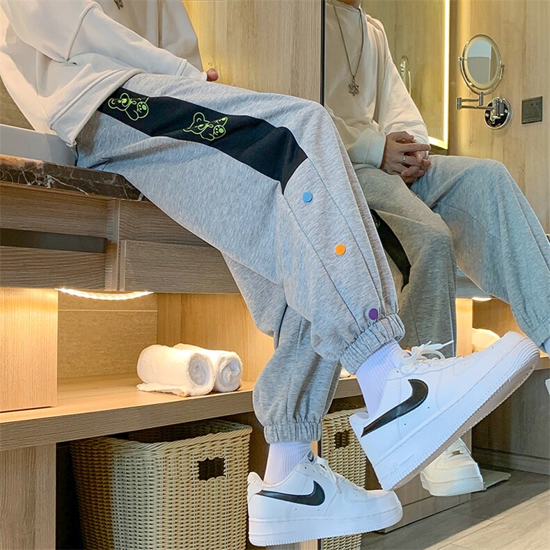2025春装新款港风束脚小熊印花抽绳宽松休闲运动裤DM120-P50图片