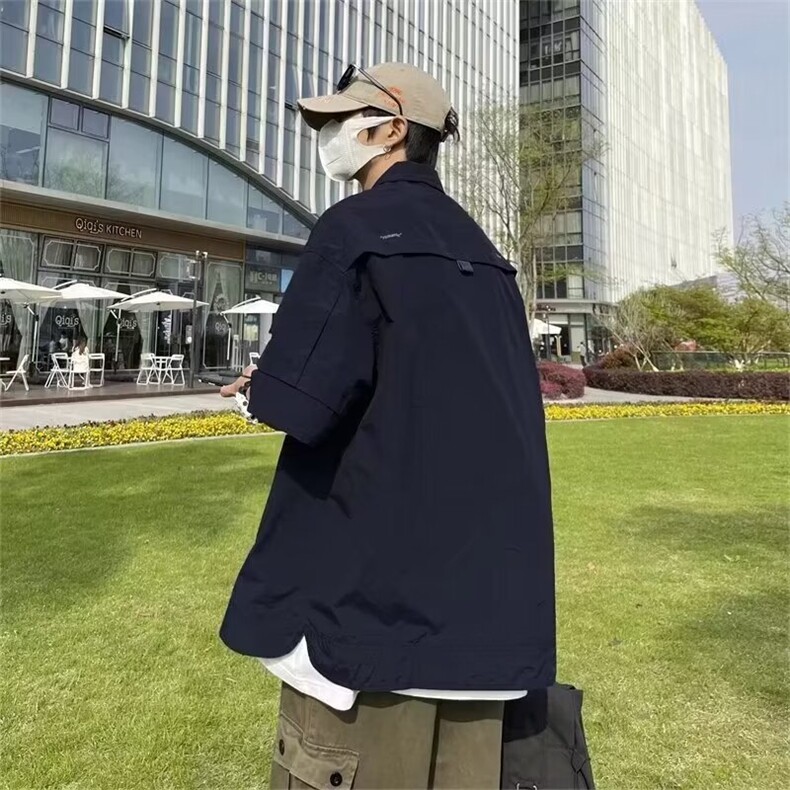 F244-P35 2024夏季新款工装衬衫外套男日系潮牌原宿短袖衬衣 现货图片