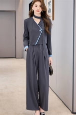蓝色西装西裤两件套女春秋季2025超火独特漂亮高级感韩系休闲套装，女装套装/套裙，卡杰菲