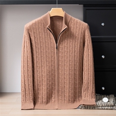 2025年秋季长袖时尚百搭通勤简约休闲7针加厚扭花拉链开衫，男装羊绒开衫，戎禾素