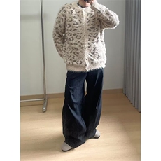 豹纹甜美慵懒风软糯复古宽松针织开衫毛衣外套男女2025秋冬新款，男装针织衫/毛衣，星座516A