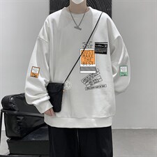 华夫格卫衣圆领卫衣男大码长袖t恤男外套HW76121-P30加绒款-P40，男装卫衣，电商A040