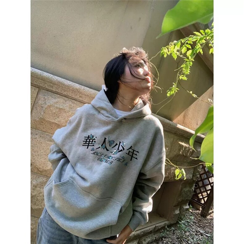 CX293-P51 纯棉美式复古连帽卫衣女2025新款设计感小众宽松潮牌图片